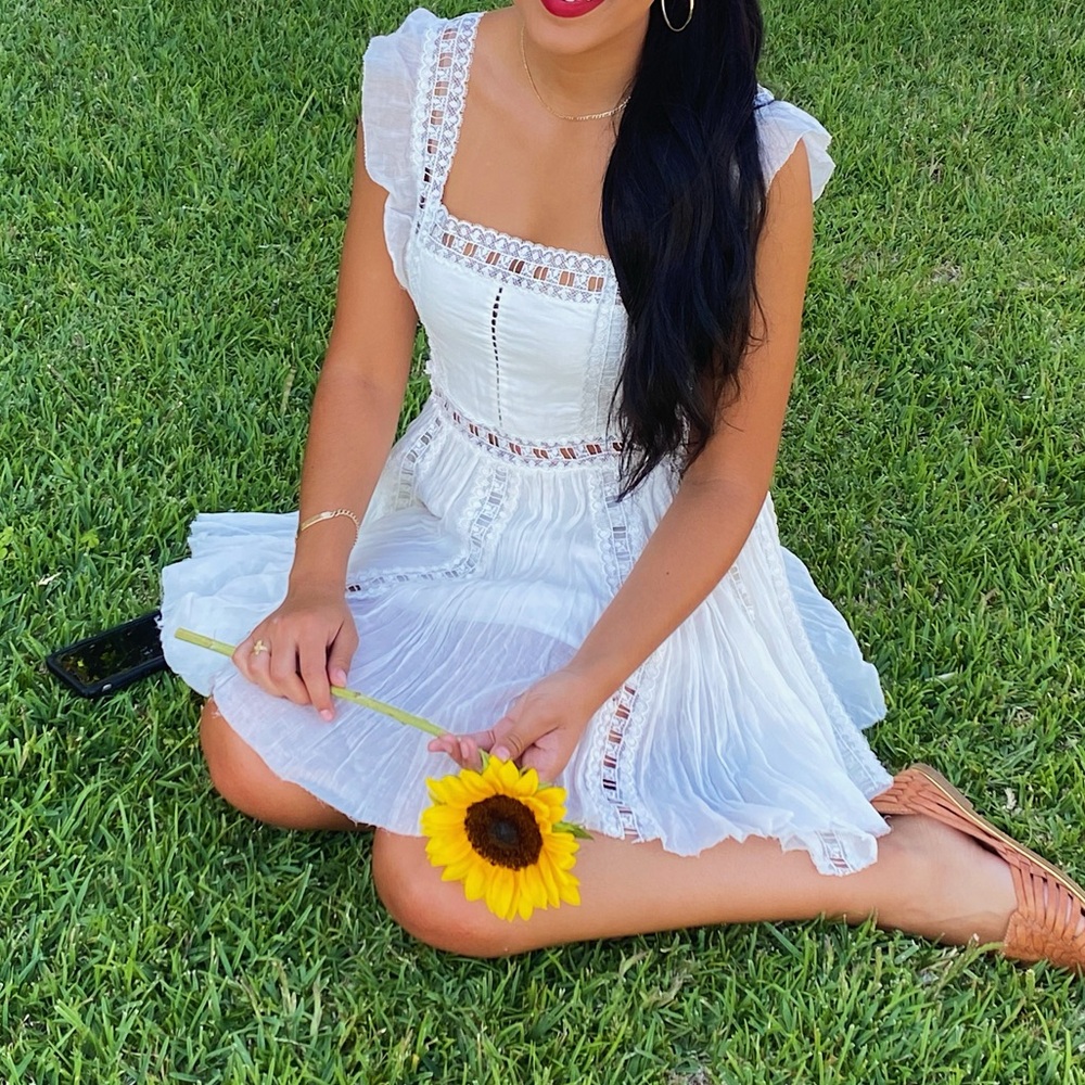 Free People White Lace Trim Dress
